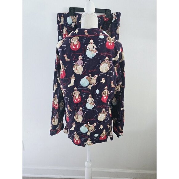 Nick & Nora Monkey Yarn Cotton Purple Flannel Christmas Sleep Pajamas Set XXL 2X - Picture 6 of 9